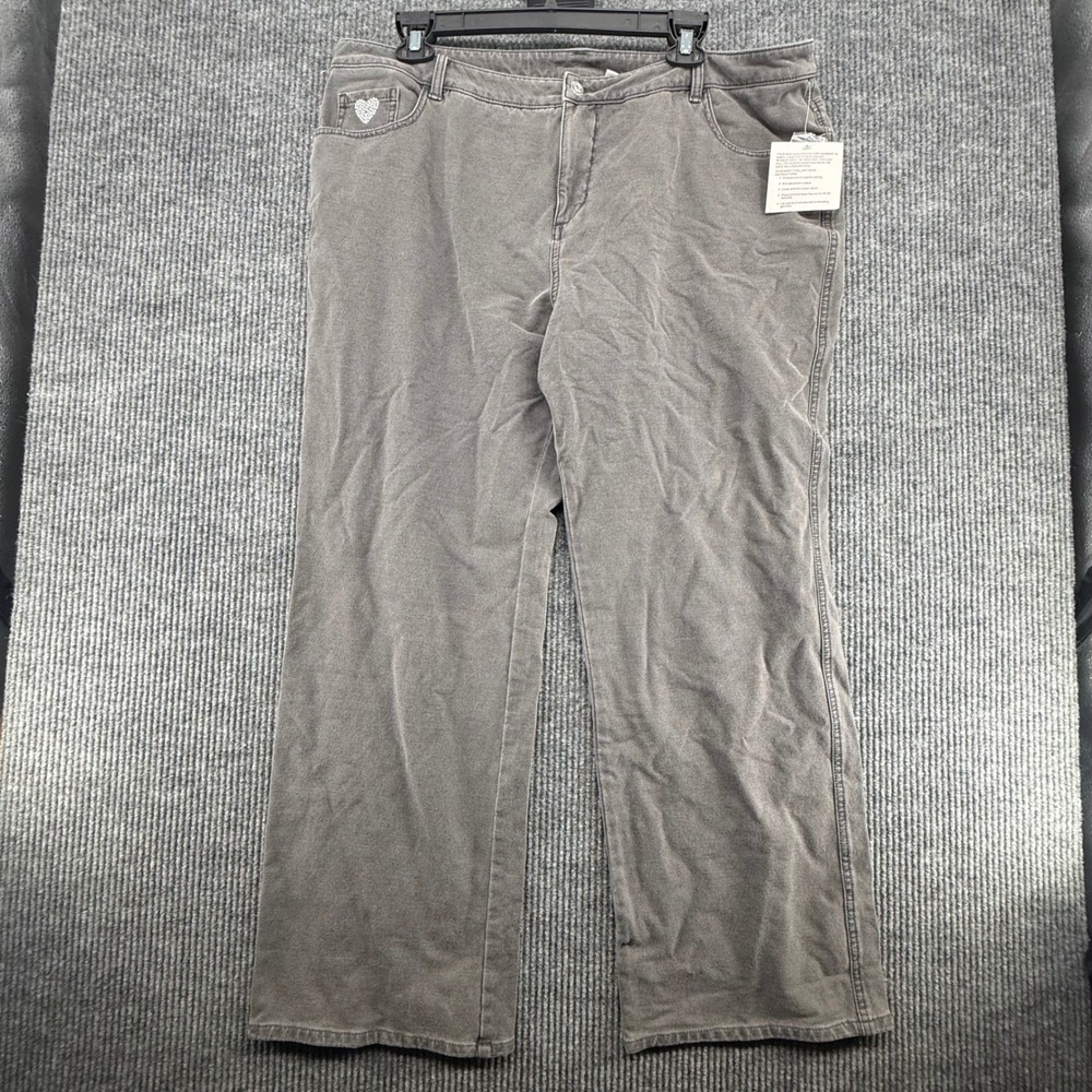 Quacker Factory DreamJeannes Pants Women 22W Gray New Straight Leg Heart Detail